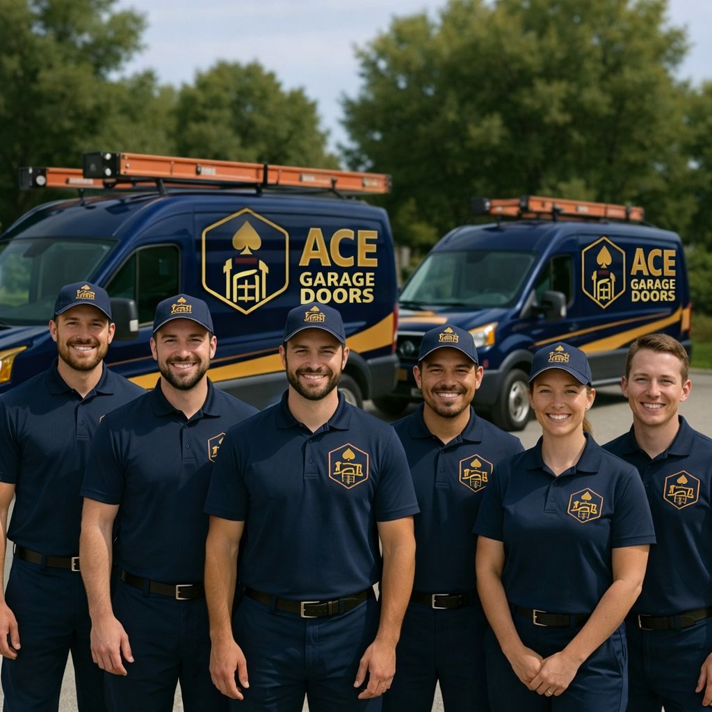 Bob's Garage Doors professional team standing in front of service vans